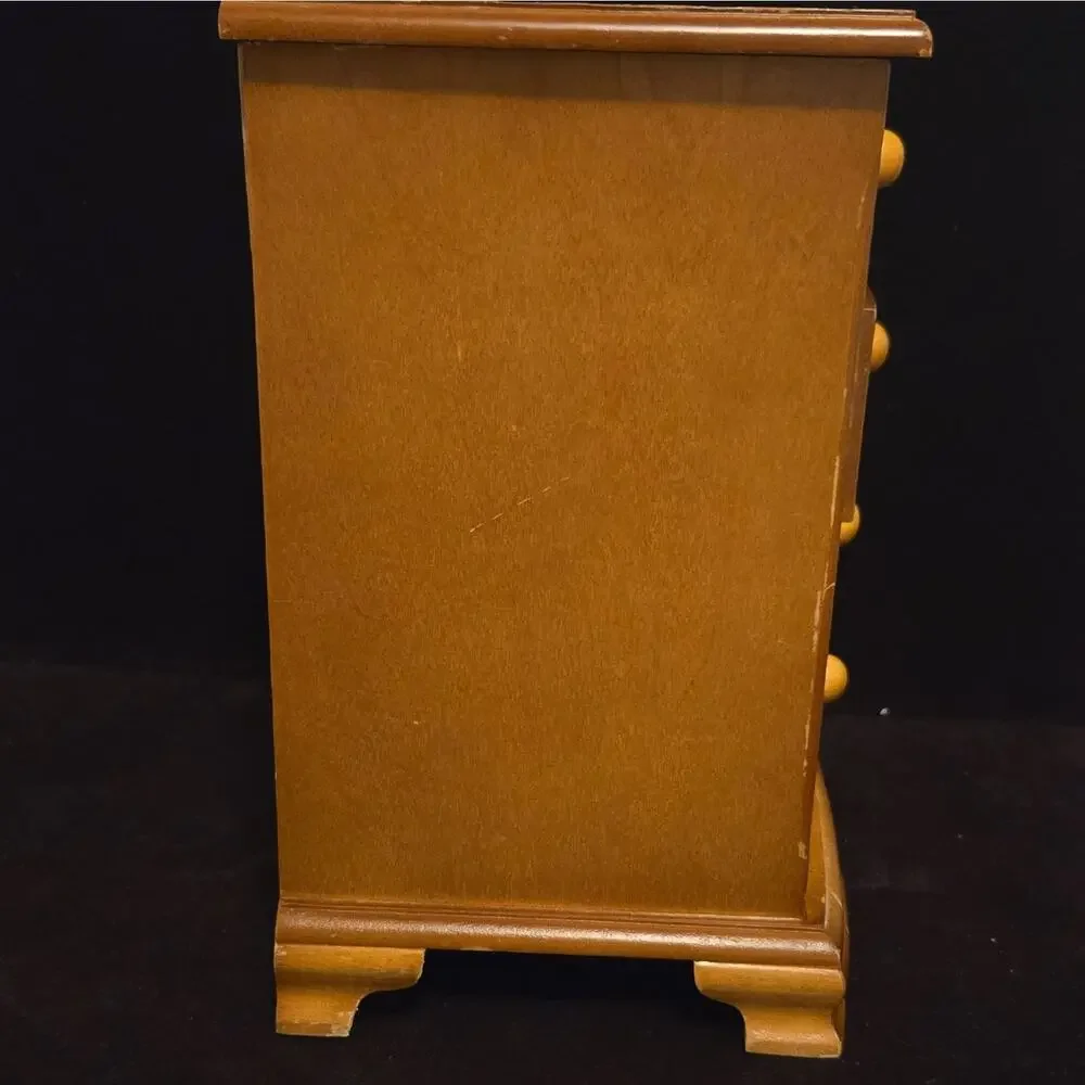 Vintage Wood Dresser Style Jewelry Box 4 Drawer Floral Painted, Cottagecore